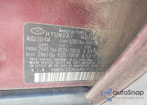 2004 Hyundai Santa Fe Gls from USA, damaged, VIN KM8SC13D64U853033